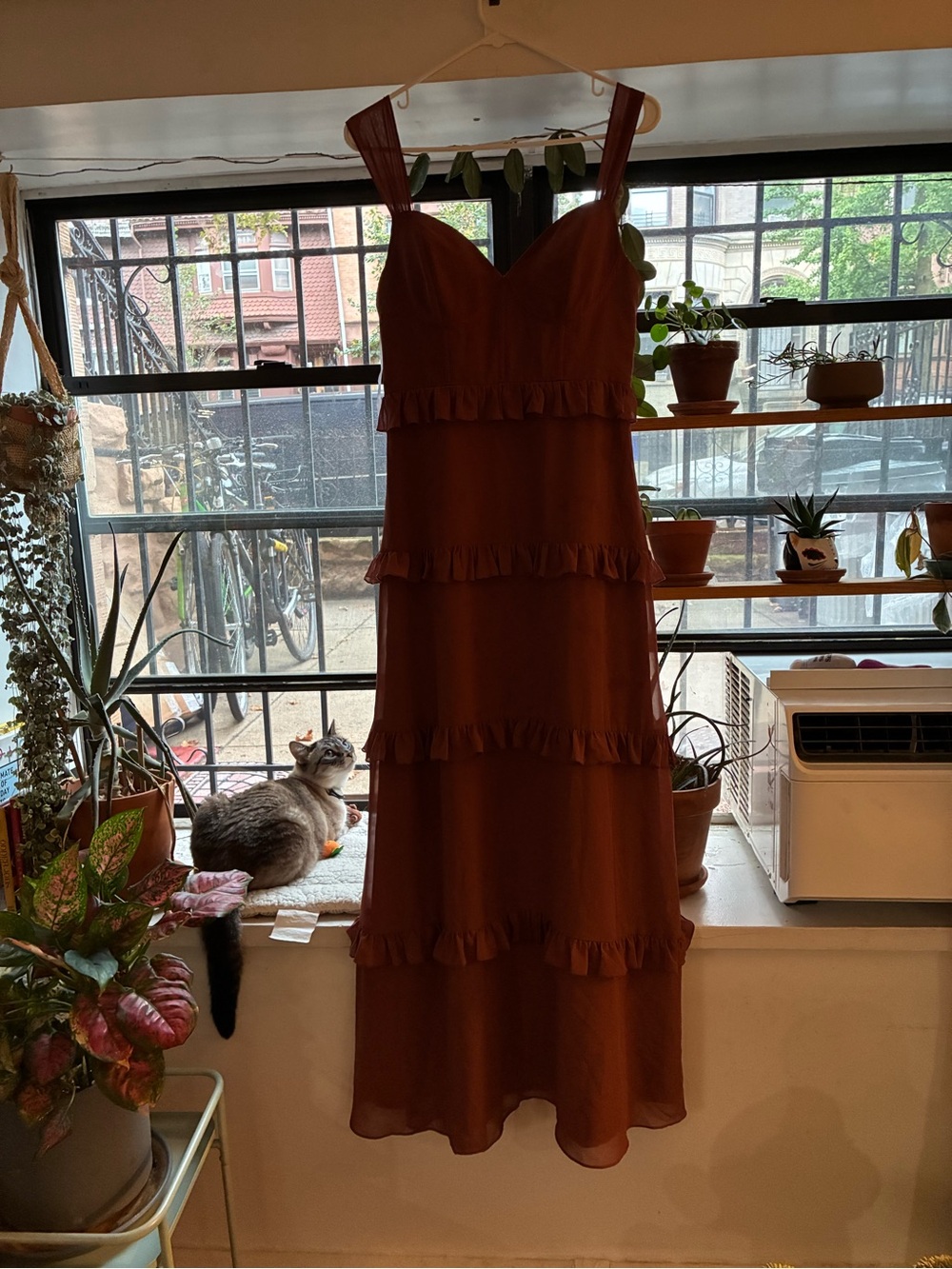 Revelry Rust Tiered Maxi Dress with Ruffle Details